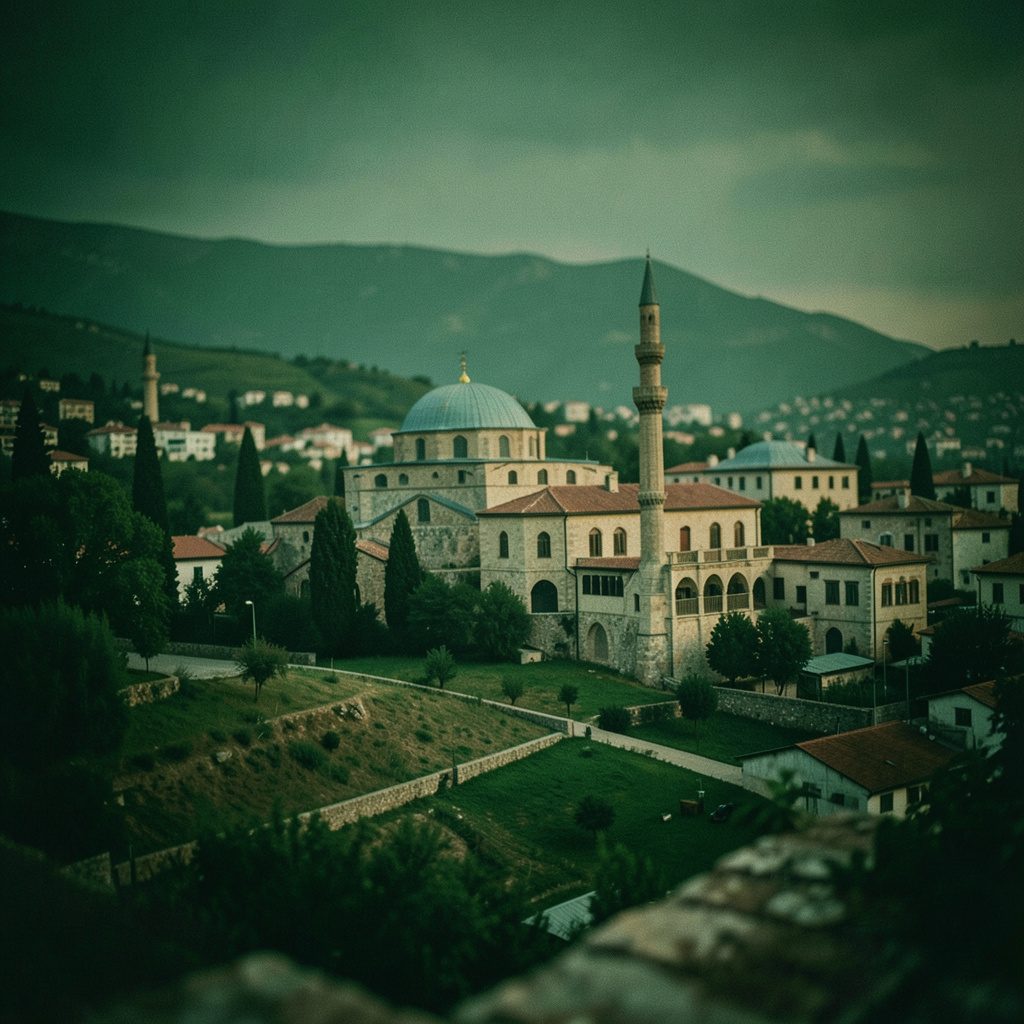 Mardin şehrinin taş dokulu tarihi sokaklarını gün batımında yumuşak turuncu ve altın tonlarda gösteren, sakin ve sıcak bir atmosfere sahip geniş sinematik kare.